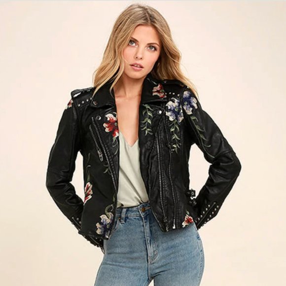 Blank NYC Black Embroidered Vegan Leather Moto Jacket - Picture 4 of 9
